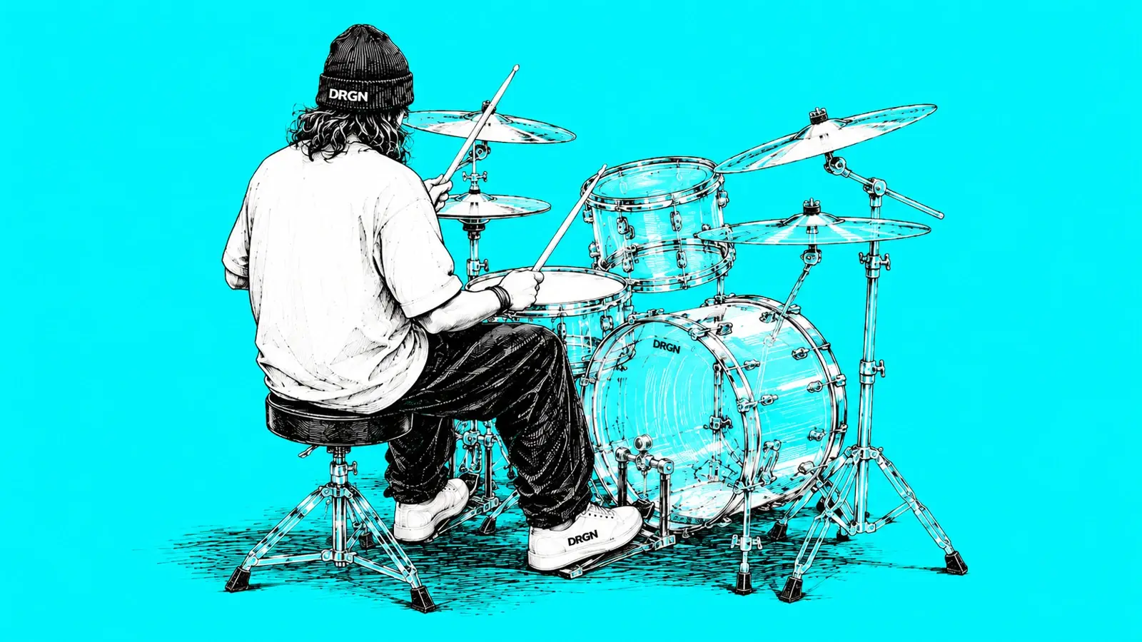 DRGN behind a drum kit
